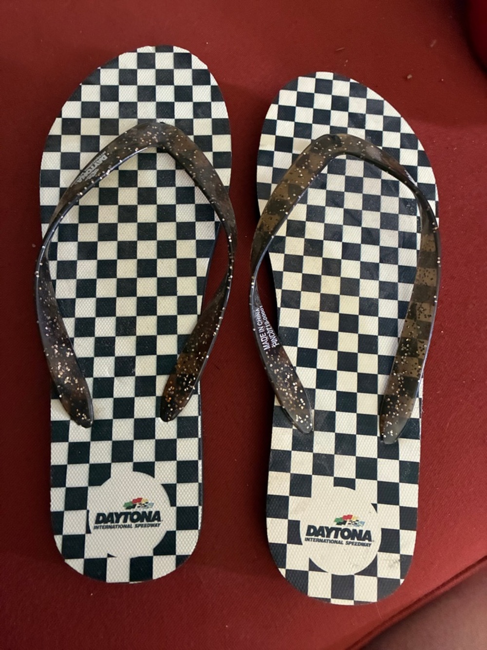 Daytona Checkered Flip Flop Sandals in Black & White